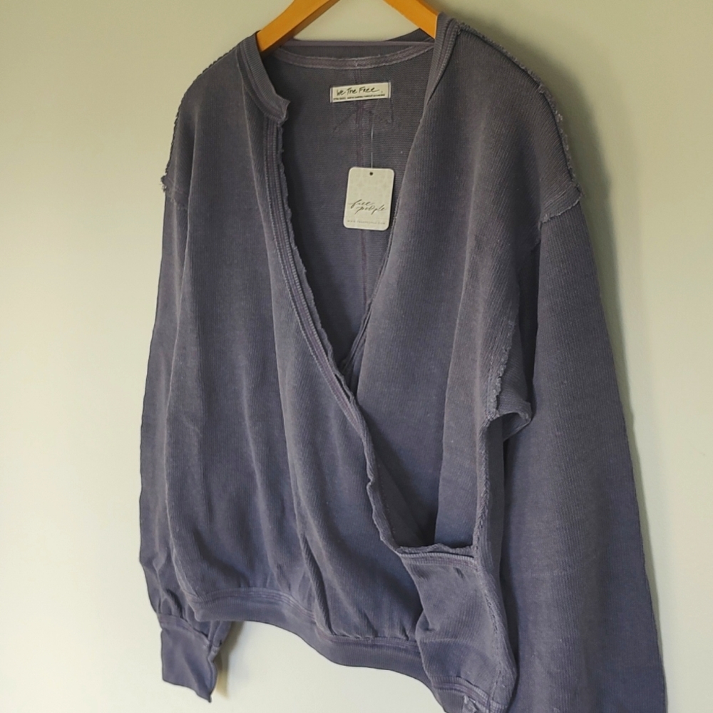 NWT! Free People Anyway Tee Fallen Fig Colorway Wrap-Front Oversized XS - Picture 5 of 9